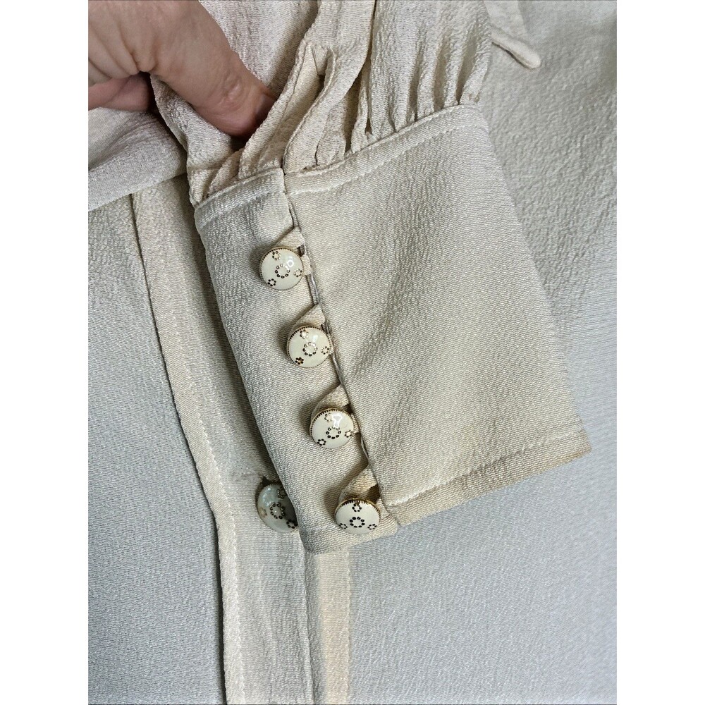 Trina Turk Long Sleeve Blouse Small? Ivory Statement Cuff Gold Buttons STAINS - Picture 3 of 16